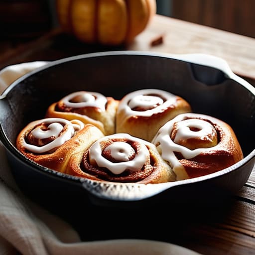 Warm Gooey Cinnamon Roll Skillet on table.