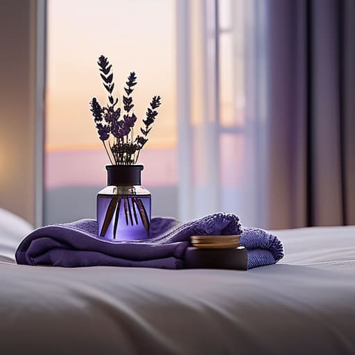 Relaxing bedroom with lavender aromatherapy.
