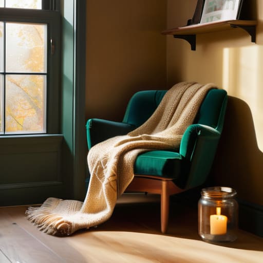 Cozy small reading nook with cushions.