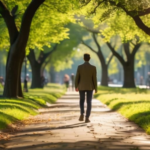 Person walking during lunch to recharge.